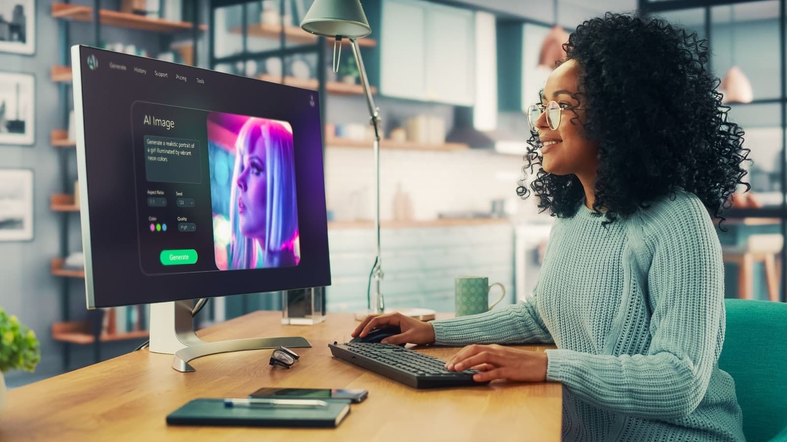 A creator-style video ad being produced with AI avatars, scripts, and captions across multiple short-form formats.