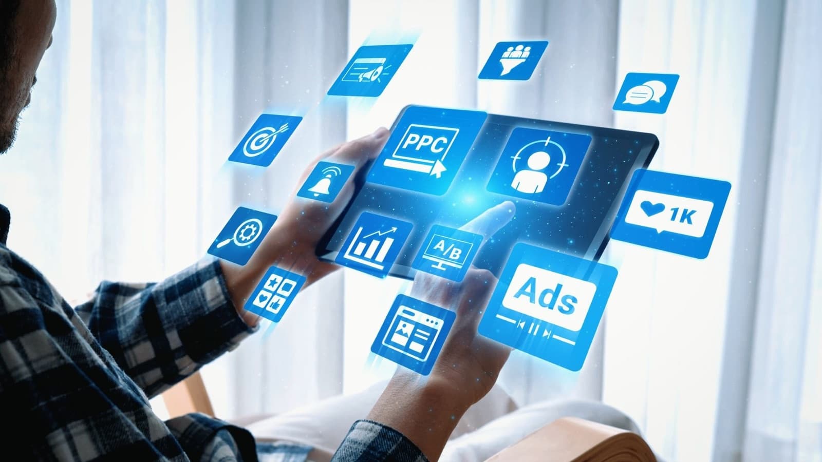 A small-business marketing team reviewing on-brand ad creatives generated with Leapify across multiple channels.